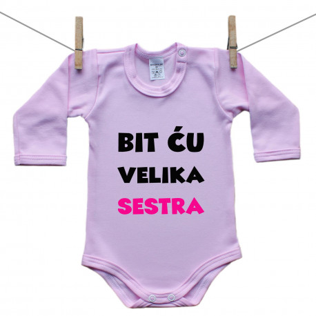 Roze bodije s dugim rukavom Bit ću velika sestra Roze bodije s dugim rukavom Bit ću velika sestra