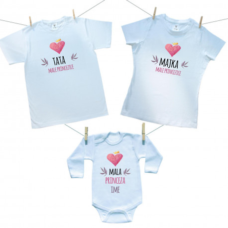 Obiteljski set (bodije s dugim rukavom) Tata, majka i mala princezica s imenom