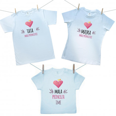 Obiteljski set (majica s kratkim rukavom) Tata, majka i mala princezica s imenom