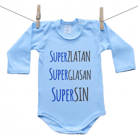 Plave bodije s dugim rukavom Super zlatan, super glasan, super sin Plave bodije s dugim rukavom Super zlatan, super glasan, super sin