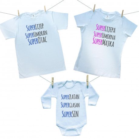 Obiteljski set (bodije s dugim rukavom) Super tac, majka, sin