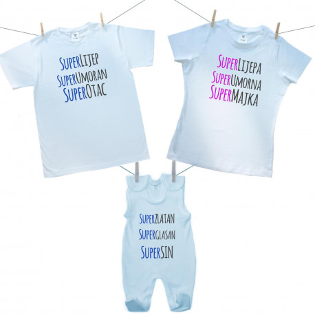Obiteljski set (kombinezon) Super tac, majka, sin