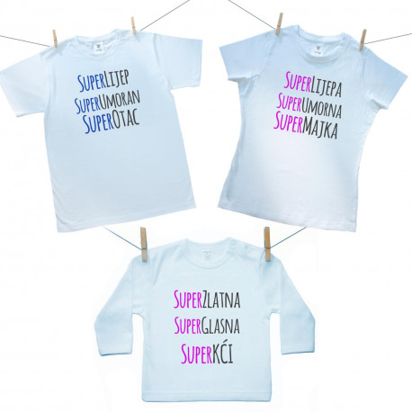 Obiteljski set (majica s dugim rukavom) Super otac, majka, kći