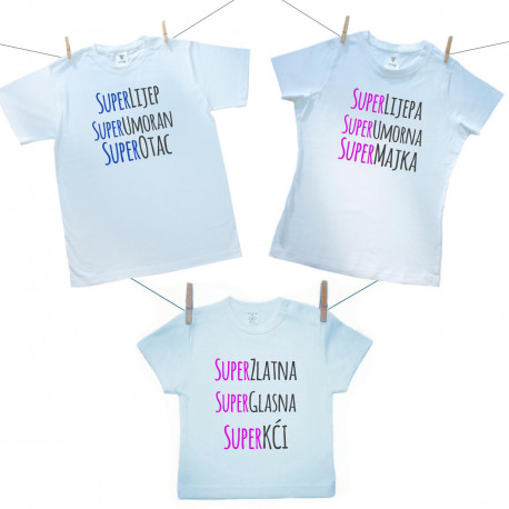 Obiteljski set (majica s kratkim rukavom) Super otac, majka, kći