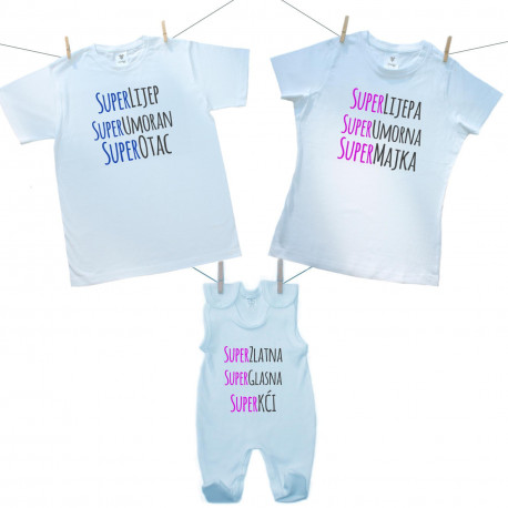 Obiteljski set (kombinezon) Super otac, majka, kći