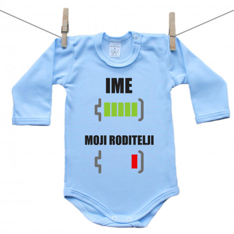 Plave bodije s dugim rukavom Baterija napunjena s imenom