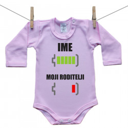 Roze bodije s dugim rukavom Baterija napunjena s imenom