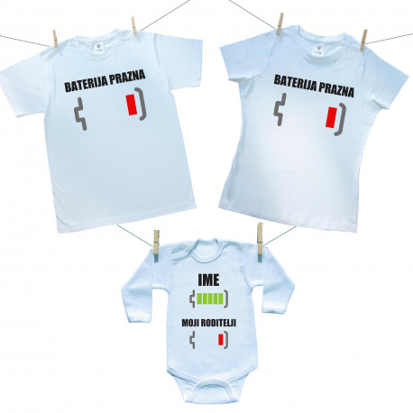 Obiteljski set (bodije s dugim rukavom) Baterija napunjena/prazdna s imenom