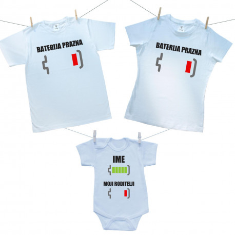 Obiteljski set (bodije s kratkim rukavom) Baterija napunjena/prazdna s imenom