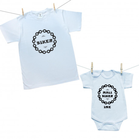 Obiteljski set (bodije s kratkim rukavom) Tata i mali biker