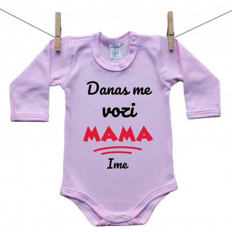 Roze bodije s dugim rukavom Danas me vozi mama