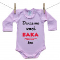 Roze bodije s dugim rukavom Danas me vozi baka