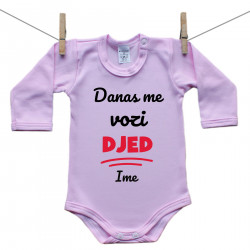 Roze bodije s dugim rukavom Danas me vozi djed