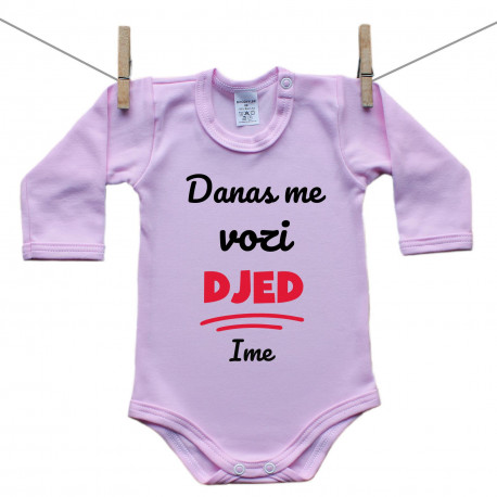 Roze bodije s dugim rukavom Danas me vozi djed