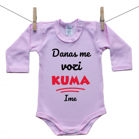 Roze bodije s dugim rukavom Danas me vozi kuma