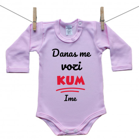 Roze bodije s dugim rukavom Danas me vozi kum Roze bodije s dugim rukavom Danas me vozi kum