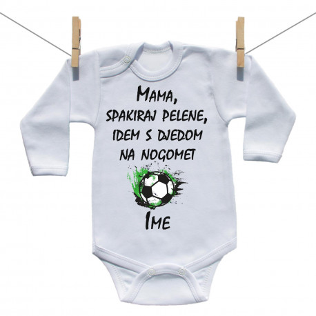 Bodije s dugim rukavom Mama, spakiraj pelene, idem s djedom na nogomet Bodije s dugim rukavom Mama, spakiraj pelene, idem s djedom na nogomet