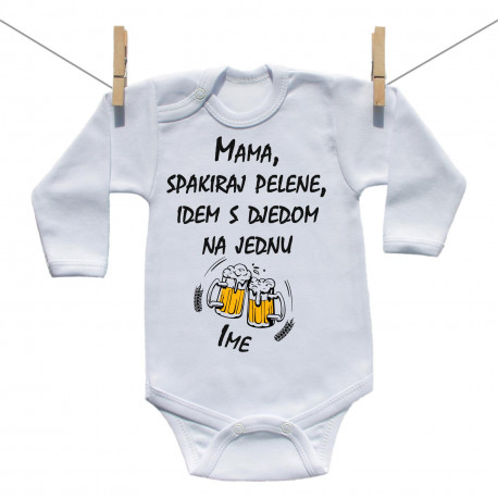 Bodije s dugim rukavom Mama, spakiraj pelene, idem s djedom na jednu Bodije s dugim rukavom Mama, spakiraj pelene, idem s djedom na jednu