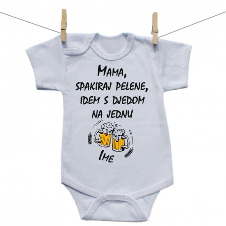 Bodije s kratkim rukavom Mama, spakiraj pelene, idem s djedom na jednu