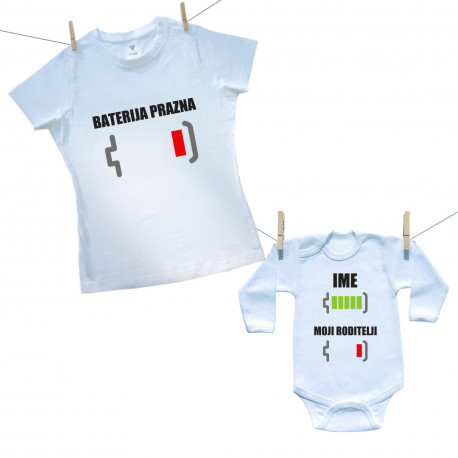 Obiteljski set (bodije s dugim rukavom) Baterija napunjena/prazdna s imenom