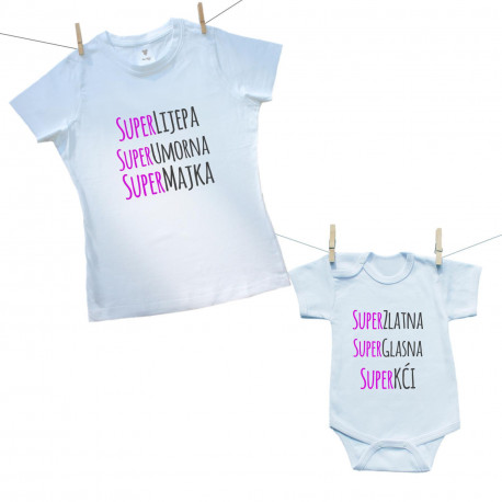 Obiteljski set (bodije s kratkim rukavom) Super majka, kći