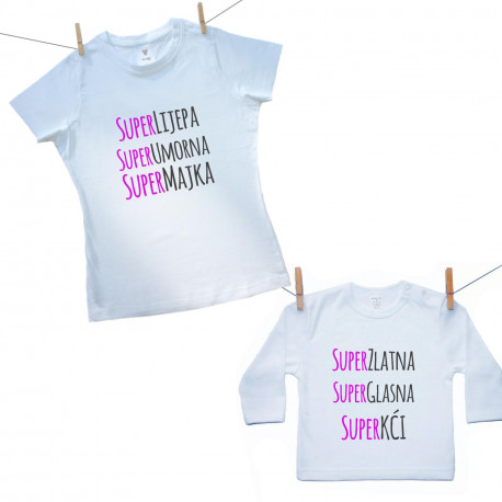 Obiteljski set (majica s dugim rukavom) Super majka, kći Obiteljski set (majica s dugim rukavom) Super majka, kći