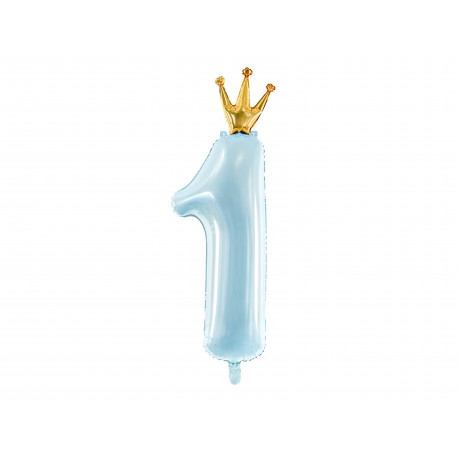 Folija balon broj 1, 37x100cm, nebesko plavi s krunom