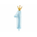 Folija balon broj 1, 37x100cm, nebesko plavi s krunom