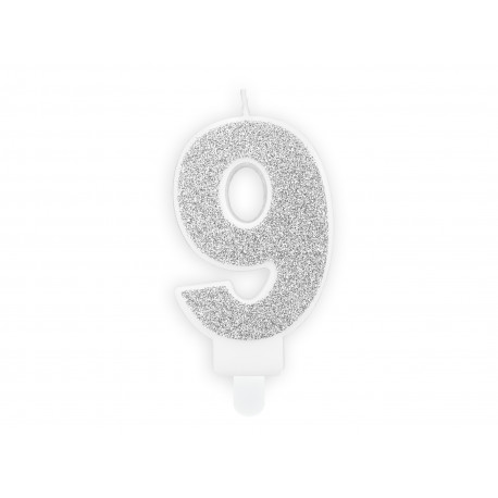 Rođendanska svjećica Broj 9, srebrna, 7cm
