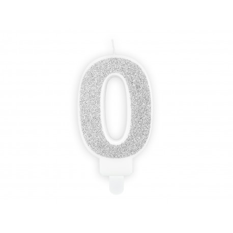 Rođendanska svjećica Broj 0, srebrna, 7cm