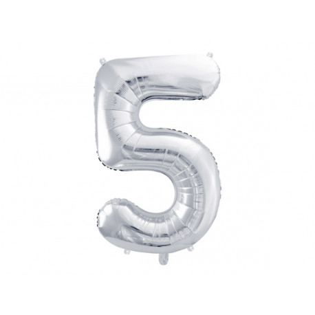 Folijski balon Broj 5, 86cm, srebrni