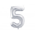 Folijski balon Broj 5, 86cm, srebrni