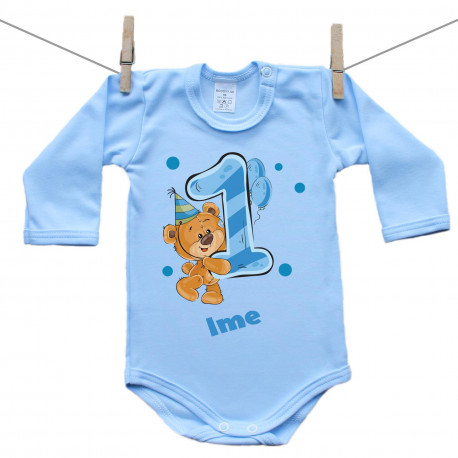 Plave bodije s dugim rukavom Imam 1 godinu s medvjedićem za dječake