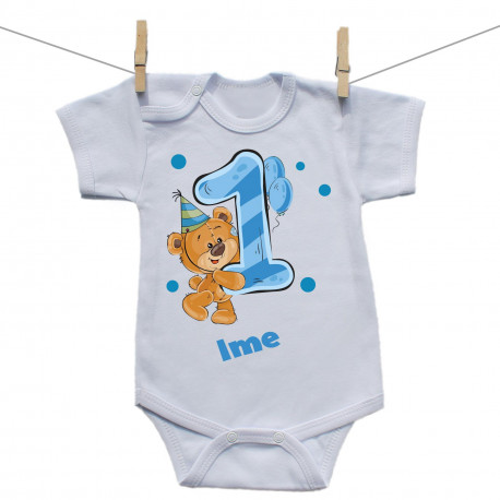Bodije s kratkim rukavom Imam 1 godinu s medvjedićem za dječake