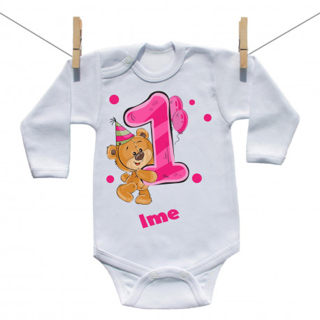 Bodije s dugim rukavom Imam 1 godinu s medvjedićem za djevojčice