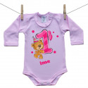 Roze bodije s dugim rukavom Imam 1 godinu s medvjedićem za djevojčice