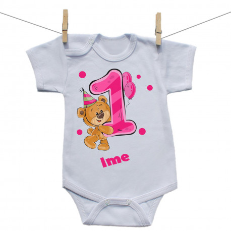 Bodije s kratkim rukavom Imam 1 godinu s medvjedićem za djevojčice