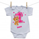 Bodije s kratkim rukavom Imam 1 godinu s medvjedićem za djevojčice