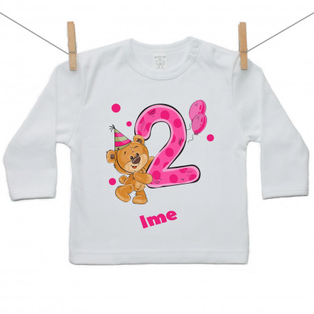 Majica s dugim rukavom Imam 2 godine s medvjedićem za djevojčice