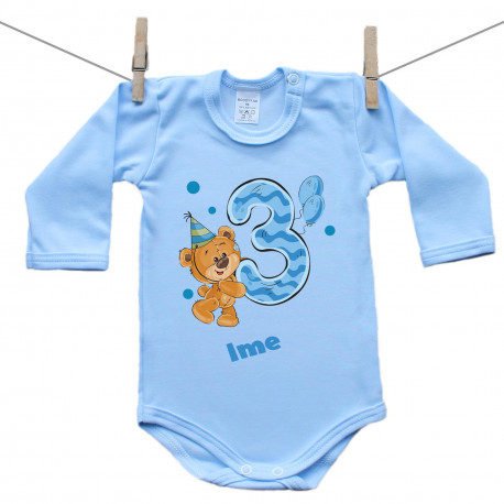 Plave bodije s dugim rukavom Imam 3 godine s medvjedićem za dječake