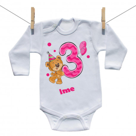 Bodije s dugim rukavom Imam 3 godine s medvjedićem za djevojčice