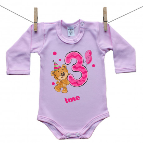 Roze bodije s dugim rukavom Imam 3 godine s medvjedićem za djevojčice