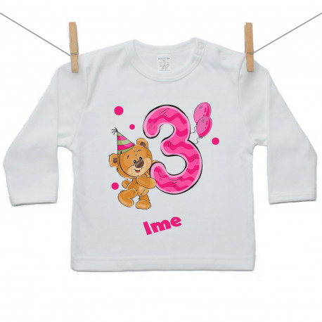 Majica s dugim rukavom Imam 3 godine s medvjedićem za djevojčice