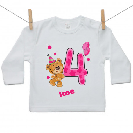 Majica s dugim rukavom Imam 4 godine s medvjedićem za djevojčice