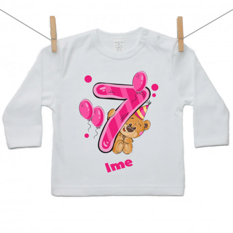 Majica s dugim rukavom Imam 7 godina s medvjedićem za djevojčice
