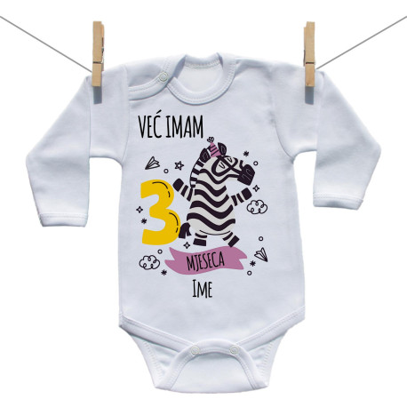 Bodije s dugim rukavom Već imam 3 mjeseca sa životinjicom Bodije s dugim rukavom Već imam 3 mjeseca sa životinjicom