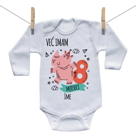 Bodije s dugim rukavom Već imam 8 mjeseci sa životinjicom Bodije s dugim rukavom Već imam 8 mjeseci sa životinjicom