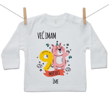 Majica s dugim rukavom Već imam 9 mjeseci sa životinjicom Majica s dugim rukavom Već imam 9 mjeseci sa životinjicom