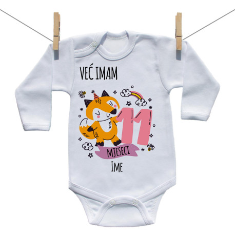 Bodije s dugim rukavom Već imam 11 mjeseci sa životinjicom Bodije s dugim rukavom Već imam 11 mjeseci sa životinjicom