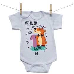 Bodije s kratkim rukavom Već imam 1 godinu sa životinjicom
